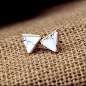 Indie White & Gray Marble Triangle Gold Stud Earrings
